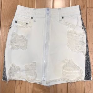 LF white ripped jean skirt